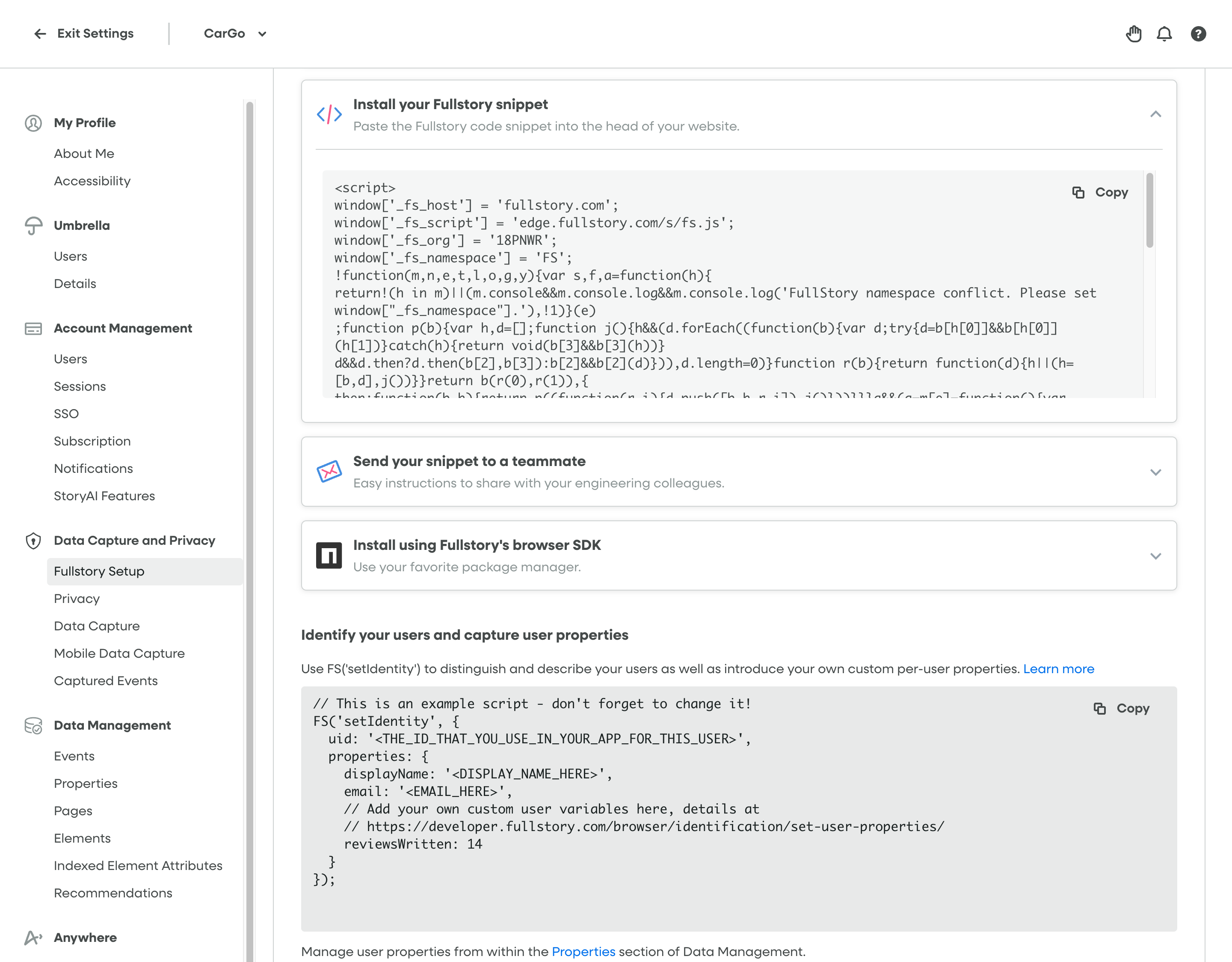 Fullstory Setup Installation Script