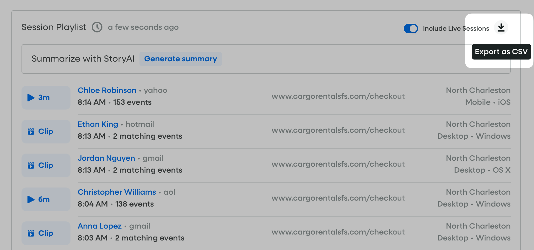 Session Playlist - Export as CSV