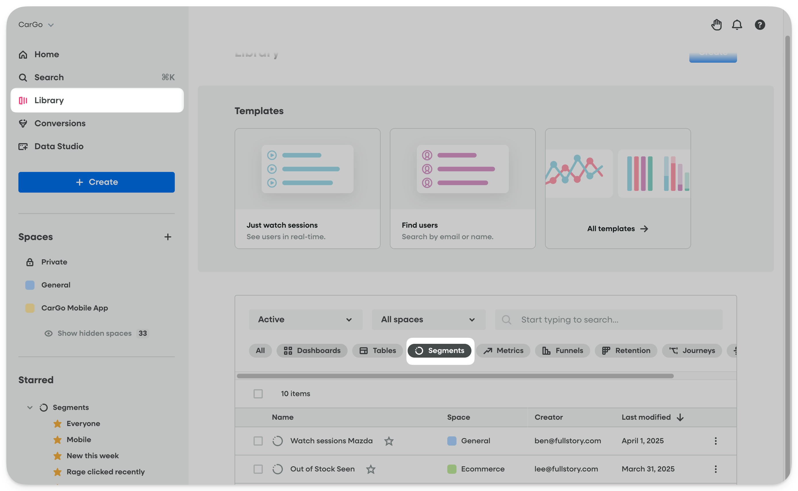 Fullstory Library Segments