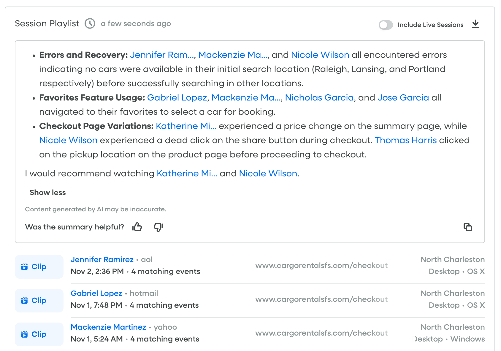 Session Playlist - Clips Summaries