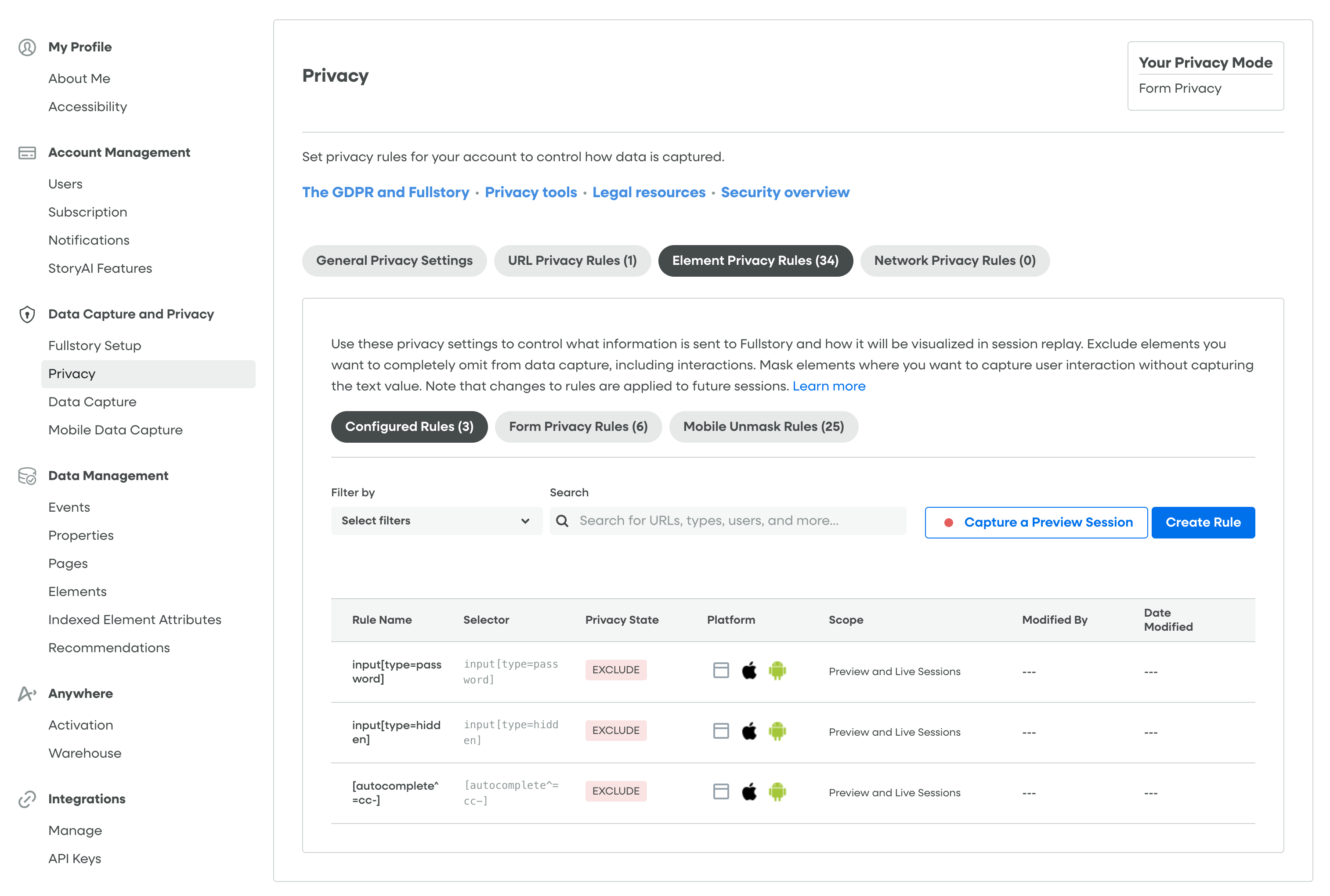 Privacy Settings