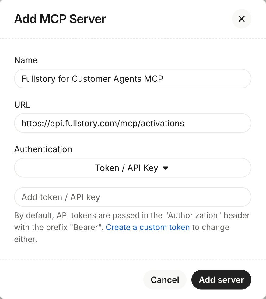 Fullstory for Customer Agents configured in Fin Fin