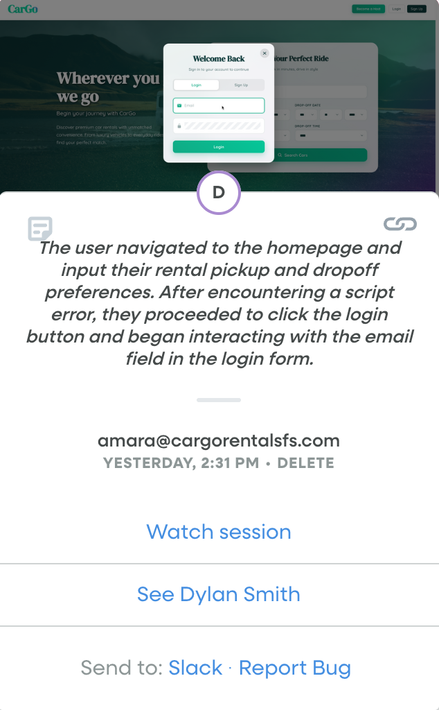 Slack option at the bottom of a session note