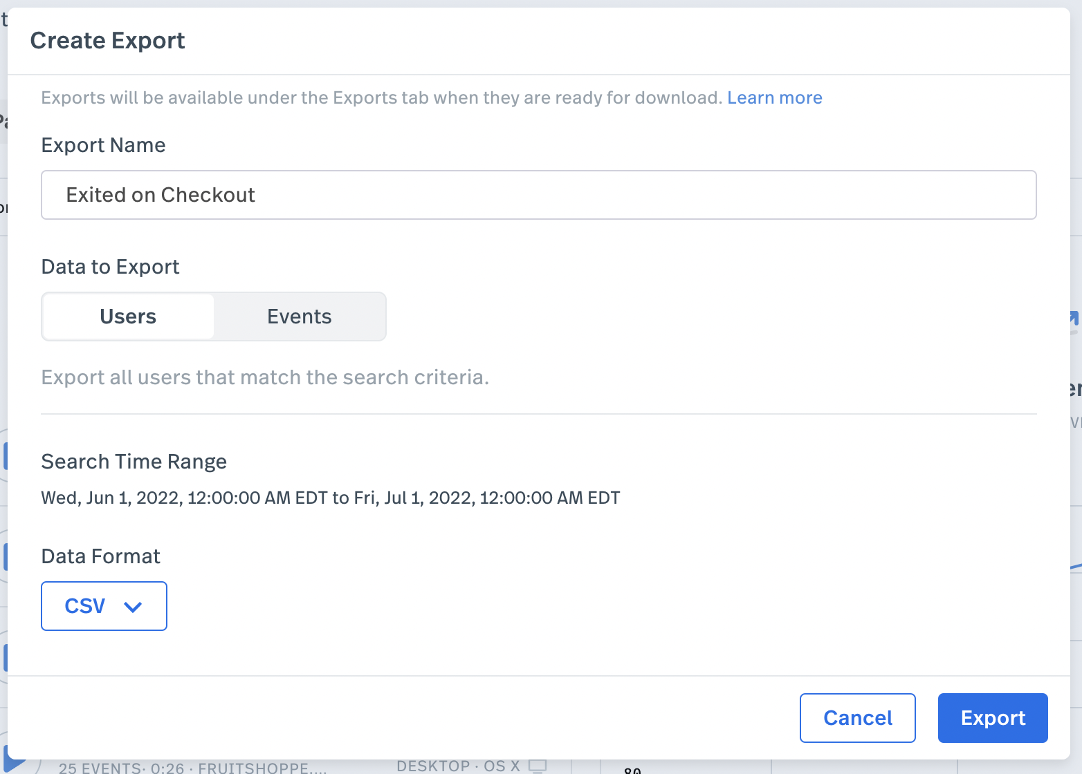 Segment - Create Export